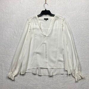 Me+Em Shirt Womens 12 White Preppy V-Neck Ruffle Sleeve Pullover Blouse Top